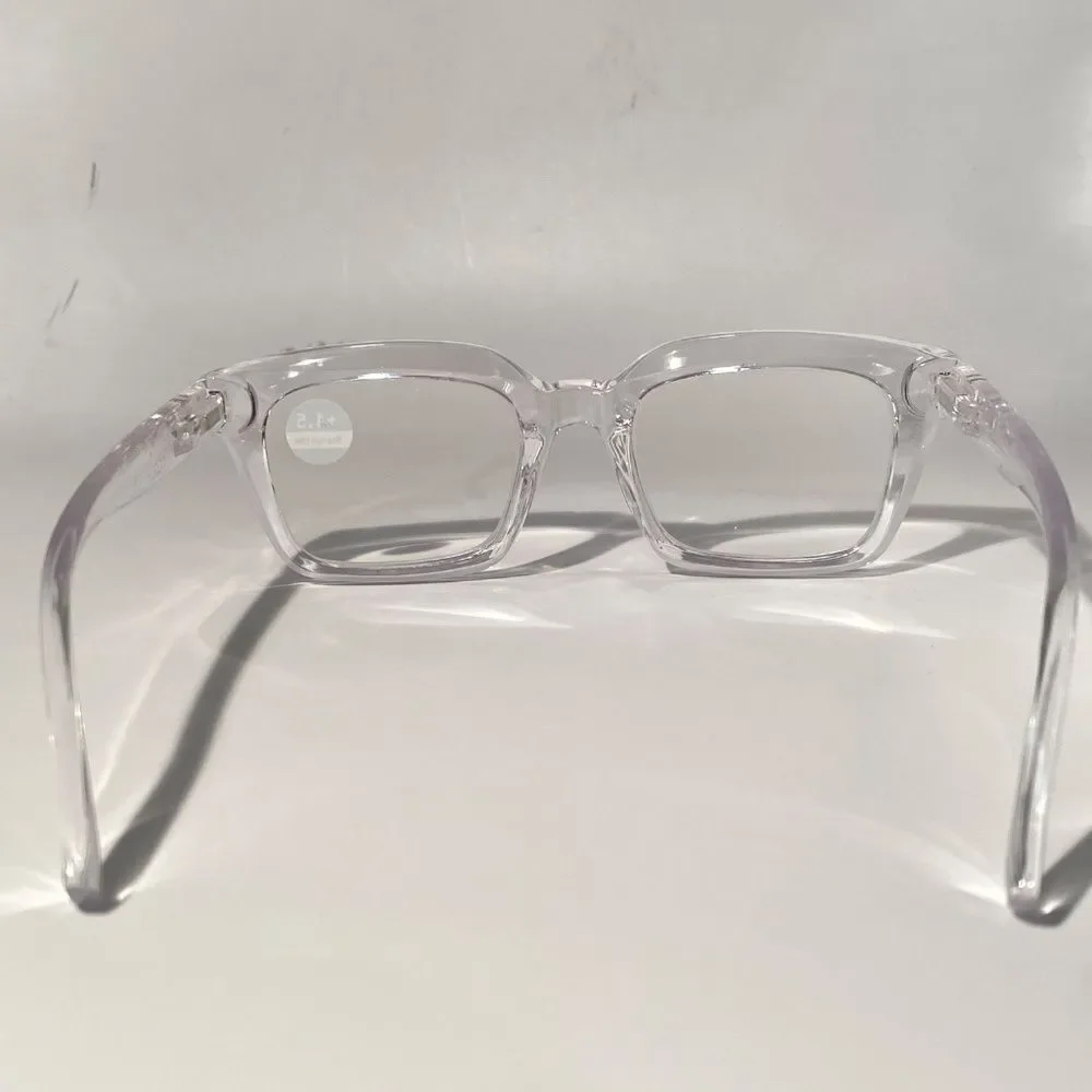 1556 Claudia Square Concave 1.5 NEW Clear Reading Glasses Blue Light Filter